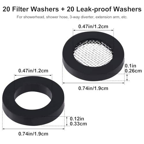 20pcs 1 2" Shower Head Screen Filter Gasket + 20pcs Rubber Washer (40 Count)