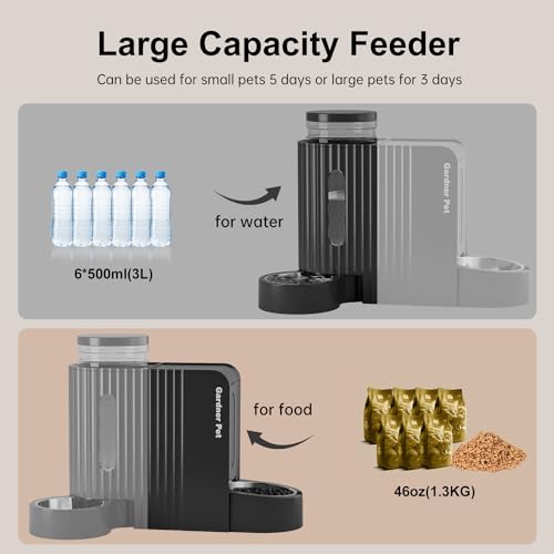 Automatic Gravity Cat Food Feeder and Water Dispenser Stainless Steel Two