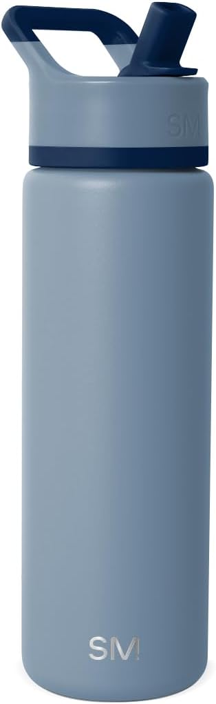 Simple Modern Water Bottle with Straw Lid | Vacuum Insulated Stainless Steel Metal | Reusable Leak Proof BPA-Free Cup for School | Summit Collection | 22oz, Blue Dune