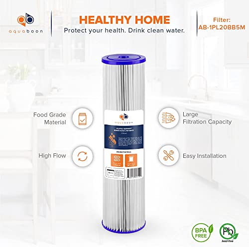 5 Micron 20 x 4.5 Whole House Pleated Water Sediment Filter Replacement Water Filter Cartridge Compatible with ECP5 (2 Count)