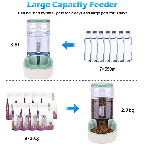 Automatic Dog Cat Feeder and Water Dispenser Gravity Food Feeder and Waterer Set with Pet Food Bowl for Small Medium Dog Puppy Kitten