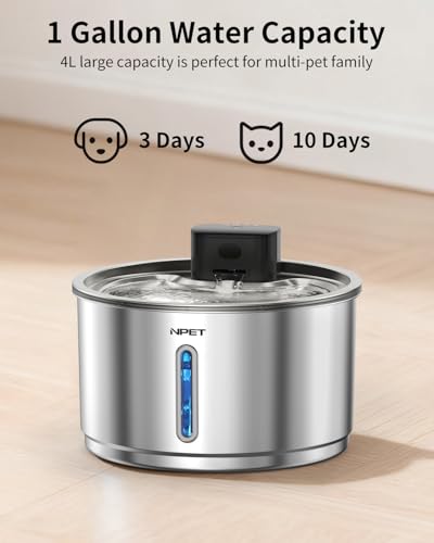 Stainless Steel Wireless Cat Water Fountain with 8 Replacement Filters