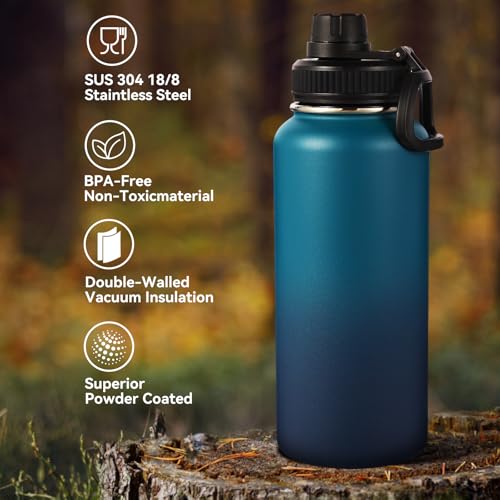 32 oz Insulated Water Bottle with 2 Lids
