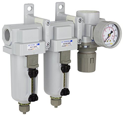 SAU430-N06G-MEP Three Stage Air Drying System Particulate Air Filter, Coalescing Filter, Air Pressure Regulator Combo 3/4" NPT - Metal Bowl, Manual Drain, Bracket, Gauge
