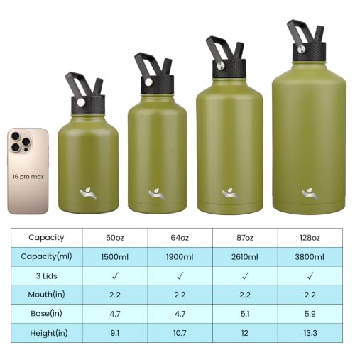 50 oz Insulated Stainless Steel Water Bottle Jug with Handle