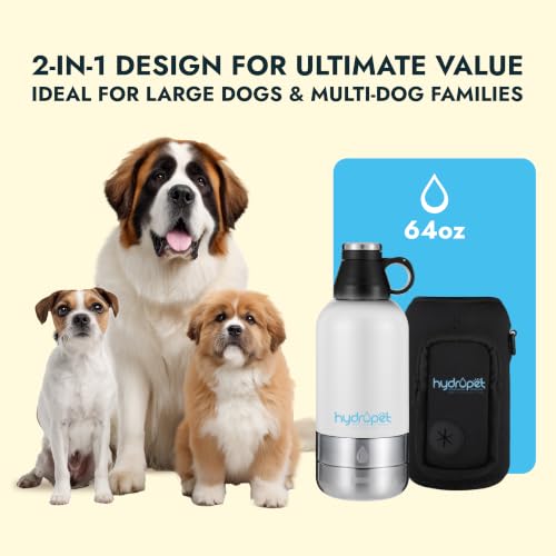 Hydropet Portable Dog Water Bottle 64oz Stainless Steel BPA Free Leak Proof