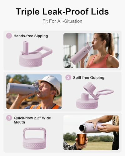 Water Bottle Insulated 40 oz with 3 Lids