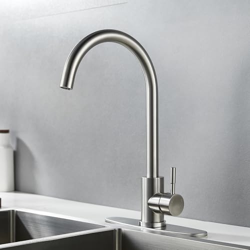 Single Handle High Arc Brushed Nickel Kitchen Faucet Stainless Steel Commercial Single Hole Kitchen Sink Faucet