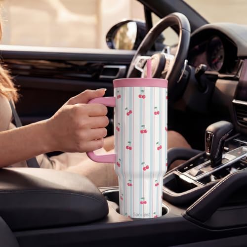 Cherry Stainless Steel Locking Lid Silicone Straw Tumbler with Handle 40oz