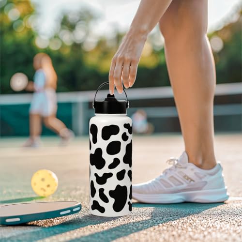 Cow Print Water Bottle 32oz Stainless Steel Vacuum Insulated with Lid