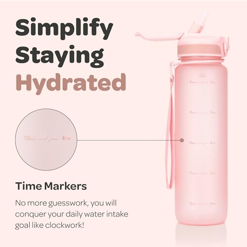 Motivational Water Bottle with Time Marker and Straw Lid 32 oz