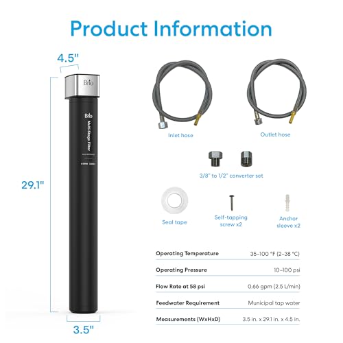 26" Under Sink Water Filter System for Kitchen & Bathroom Faucet