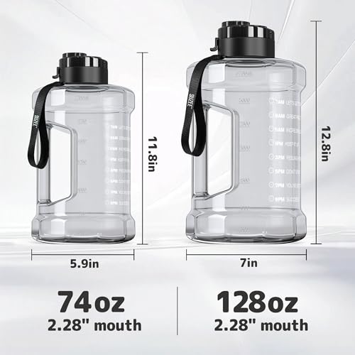 Large Water Bottle with Motivational Time Marker & Straw & Handle