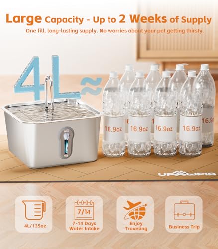 4L Large Cat Water Fountain for Multiple Cats Pet Water Fountain for Drinking Watering Supplies Pets Dog Small Animal Automatic Cat Water Dispenser for Cats Quiet Indoor