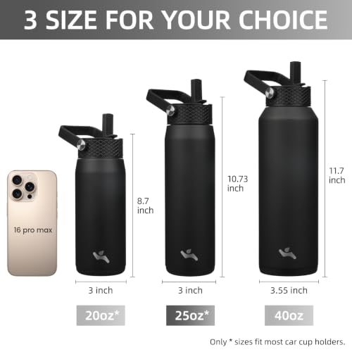 25 oz Insulated Stainless Steel Water Bottle with 3 Lids