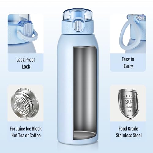 Insulated Water Bottle 24 oz with Dustproof Lid
