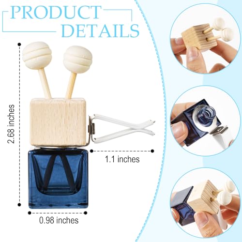 100 Pcs Car Diffuser Bottles Empty Bulk Vent Clip Car Air Freshener Diffuser for Essential Oil Perfume Glass Bottle with Wooden Caps Stick Fragrance Ornament (27.05 Ounce)