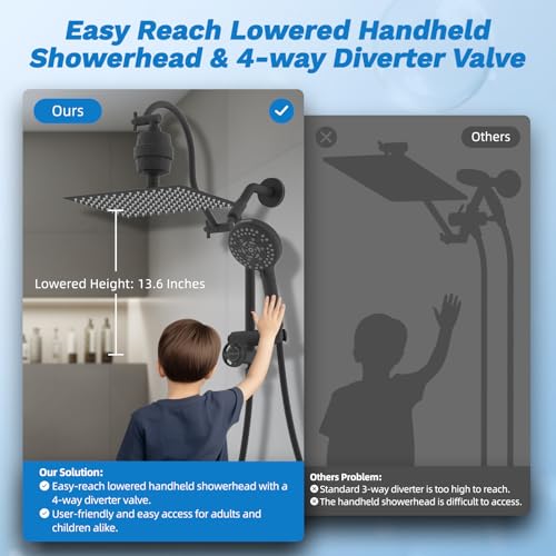 12" Dual Filtered 10" Rainfall Shower Head with Handheld 10