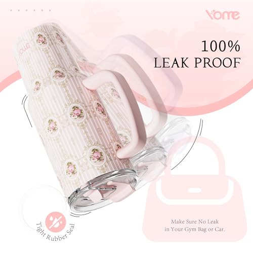 40oz Vintage Floral Tumbler with Handle and Flip Straw