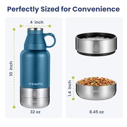 3-in-1 Travel Dog Water Bottle & Bowl Set, 32oz, Blue