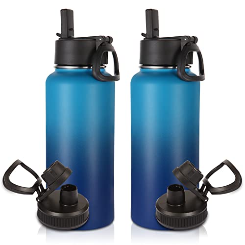 32 oz Water Bottles Bulk 2 Pack with Straw Lid & Spout Lid (2 Count)