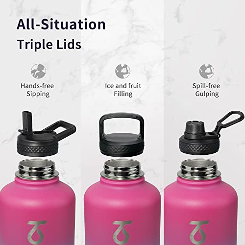 64 oz Water Bottle Stainless Steel with 3 Lids