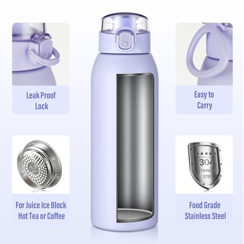 Insulated Water Bottle 24 oz with Dustproof Lid