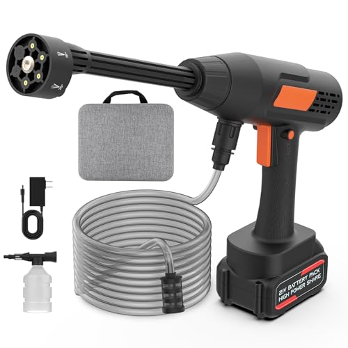 Cordless Pressure Washer Battery Powered 1100PSI Portable Power Washer Gun with 6