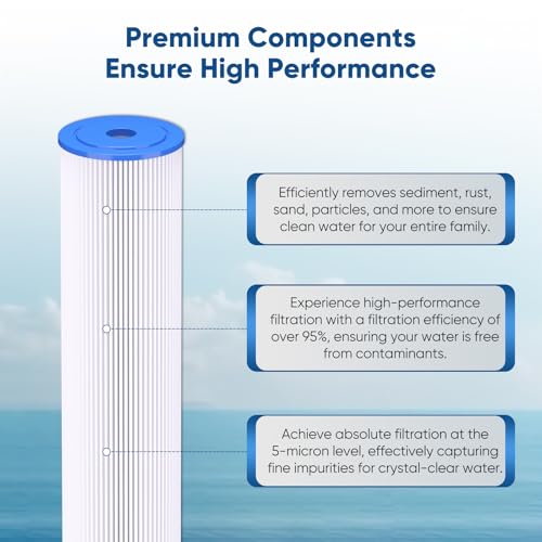 5 Micron 20" x 4.5" Whole House Pleated Sediment Filter for Well Water (2 Count)