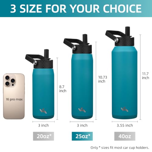 25 oz Insulated Stainless Steel Water Bottle with 3 Lids
