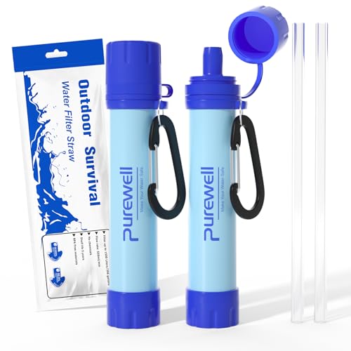 Outdoor Water Filter Personal Water Filtration Straw Emergency Survival Gear Water Purifier for Camping Hiking Climbing Backpacking (2 Count)