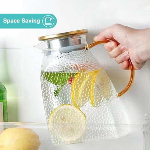 Glass Water Pitcher with Gold Lid for Fridge
