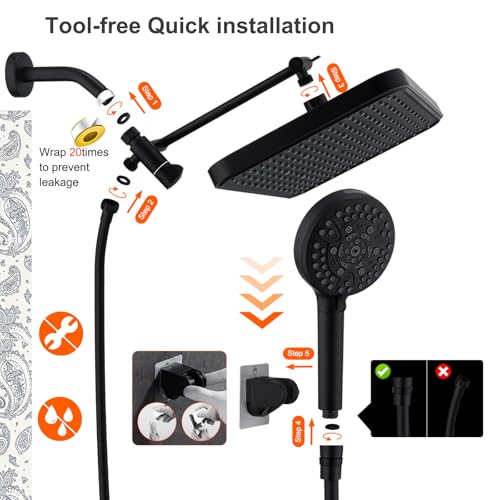 Black Large High Pressure Filtered Shower Head with Handheld