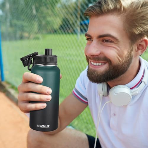 32oz Metal Sports Insulated Water Bottle with 2 Lids