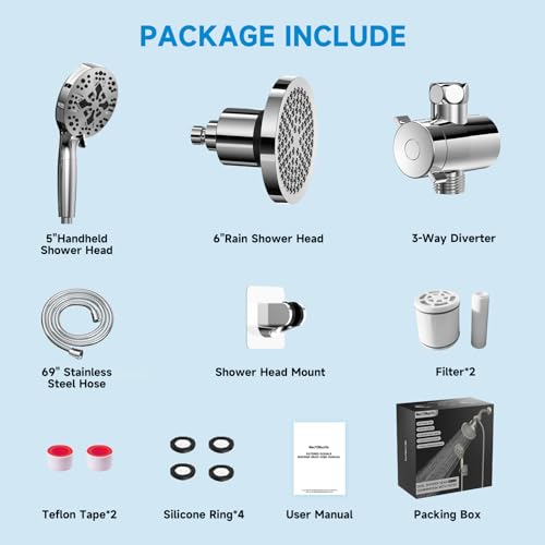 Filtered Shower Head With Handheld Spray Combo for Hard Water