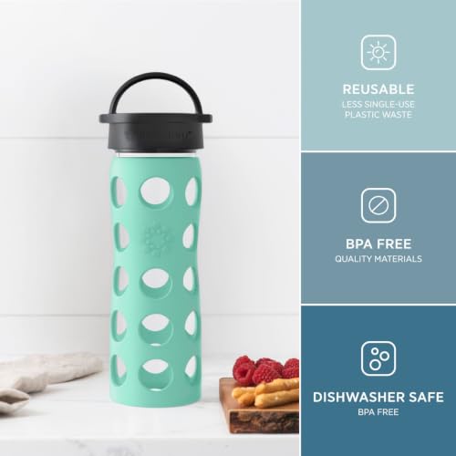 16-Ounce BPA-Free Glass Water Bottle with Classic Cap and Protective Silicone Sleeve, Sea Green