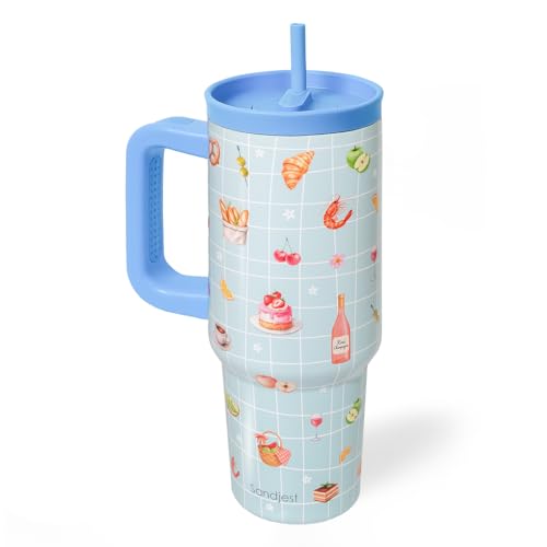 Picnic Stainless Steel Locking Lid Silicone Straw Tumbler with Handle 40oz