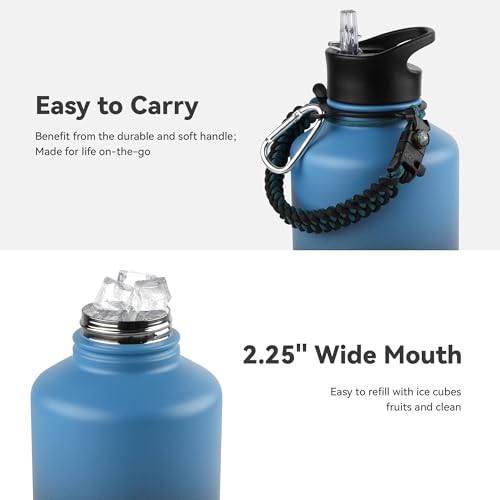 64 oz Insulated Water Bottle with Straw & Spout Lids