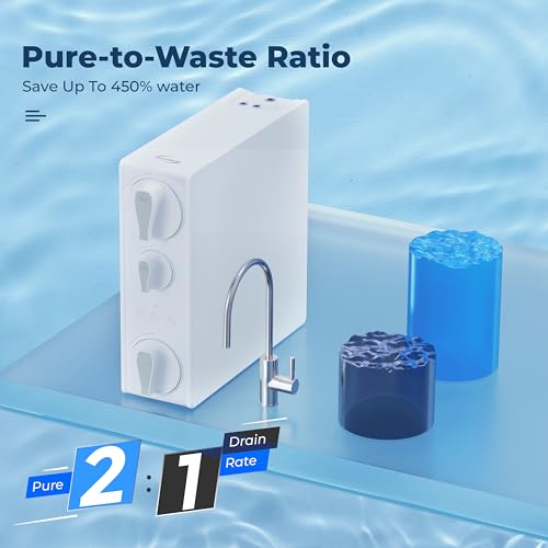 RO500-BN, NSF Certified Tankless RO Reverse Osmosis Water Filtration System, 500 GPD Fast Flow, Brushed Nickel Faucet, 2:1 Pure to Drain Ratio, White