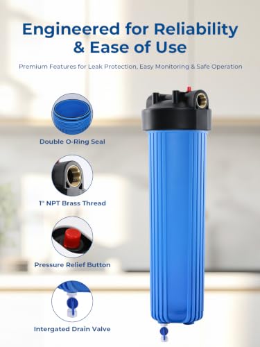 20" x 4.5" Whole House Water Filter Housing with Bottom Drain Port
