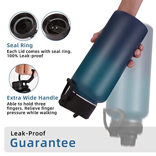 32 oz Insulated Water Bottles Bulk 4 Pack with Straw Lid & Spout Lid (4 Count)