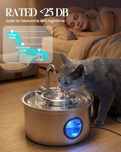 Stainless Steel Cat Water Fountain with Bowl 108oz (108 Fl Oz)