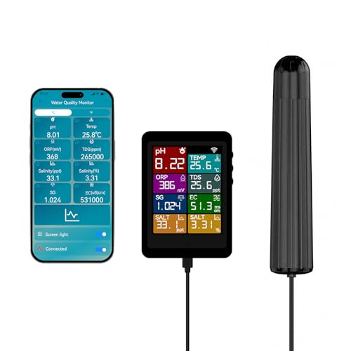 Smart 7-in-1 Water Quality Monitor with LoRa Technology: Remote WiFi pH TDS EC ORP SG Salinity Temp Meter with App Alerts, Reliable Signal for Aquariums, Hydroponics and Koi Ponds