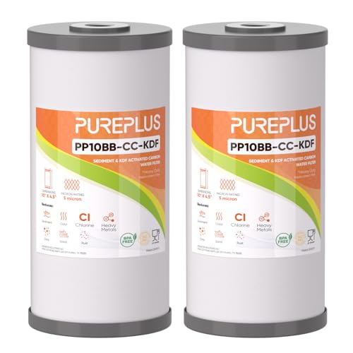 5 Micron 10" x 4.5" Whole House PP Sediment Carbon KDF Composite Heavy Metal Reduction Filter Cartridge for GE FXHTC (2 Count)