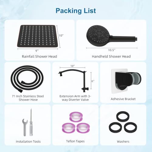 Metal 10" High Pressure Rain Shower Head Combo