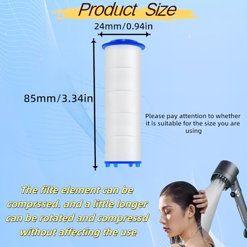 12Pcs 3.34×0.94 Inch Ion Shower Dropse Head Filter PP Cotton Replacement Cartridge (12 Count)