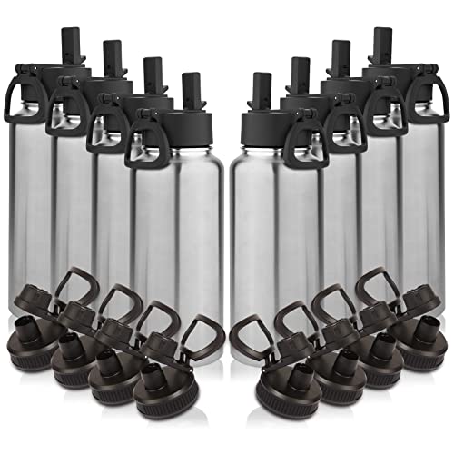 32 oz Insulated Water Bottles Bulk 8 Pack with Straw Lid & Spout Lid (8 Count)