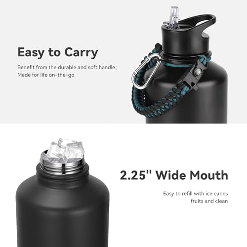 64 oz Insulated Water Bottle with Straw & Spout Lids