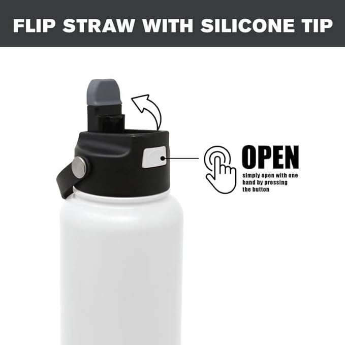 Hydraflow Hybrid - Triple Wall Vacuum Insulated Water Bottle with Flip Straw (34oz, Khaki) Stainless Steel Metal Thermos, Reusable Leak Proof BPA-FREE for Sports and Travel