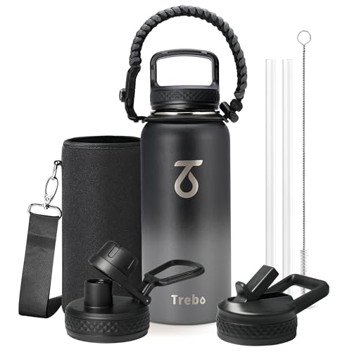 Insulated Water Bottle 32 oz with 3 Lids